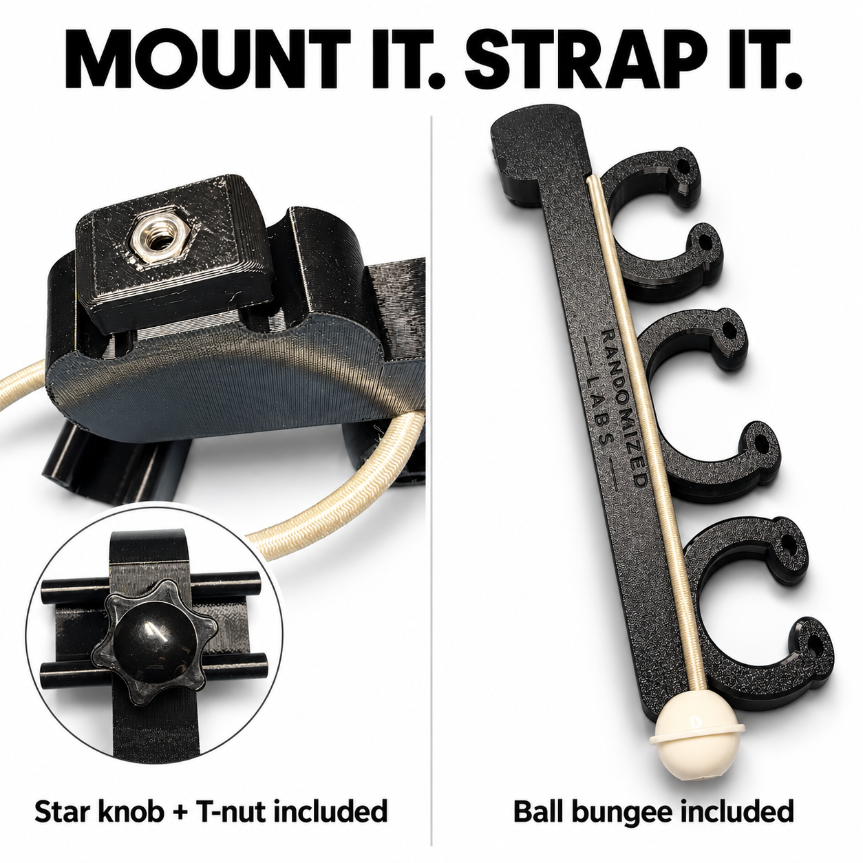 Fishing Pole Holder mounting detail showing the included star knob, T-nut and ball bungee