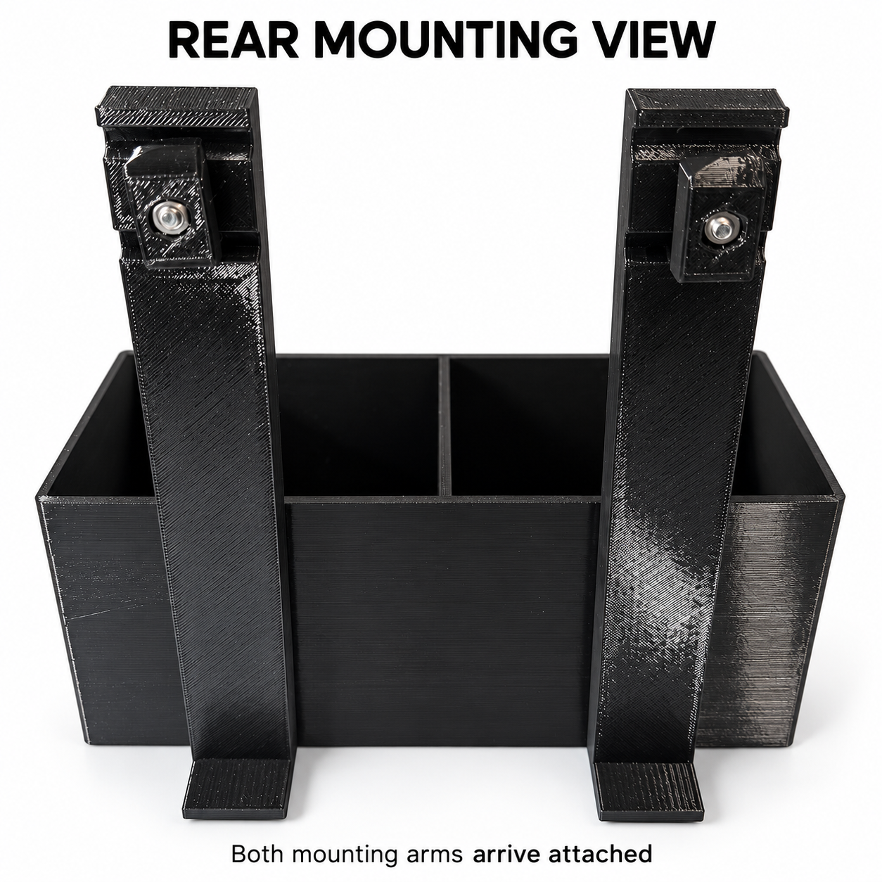 Rear of the Organizer Box showing both attached mounting arms and retaining blocks